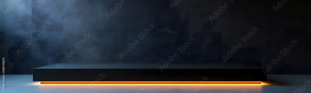 Poster 94. a minimalist black podium, illuminated from beneath, creating an elegant space for product place