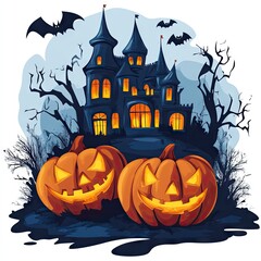 Halloween merayakan latar belakang dengan Pumpkin and horror Castle. Latar Belakang Horror Halloween. 