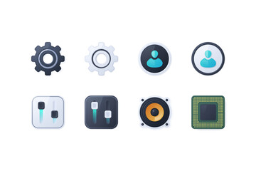 Skeuomorphic UI Design Icons Set