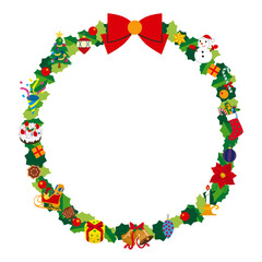 オーナメントが沢山のクリスマスのリースとコピースペース 