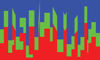 Abstract vector with symmetrical composition in red-green-blue colors. Reflection effect like city shadow adds depth and dynamics to the design