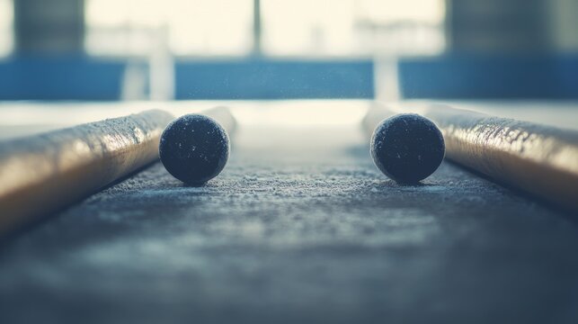 A gymnastics parallel bars with chalk dust, indoor setting with studio lighting, Elegant style