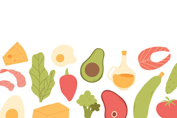 Set of keto diet elements. Vector illustration. Flat style. Keto diet food.