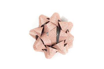 Top view, brown bow for gift boxes isolated on a white background. .