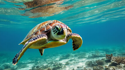 Fototapeta premium green turtle swimming in sea