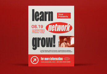 Orange Utilitarian Learn, Network, Grow Flyer Layout