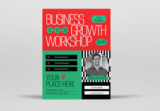 Red and Green Maximalism Business Growth Workshop Flyer US Letter