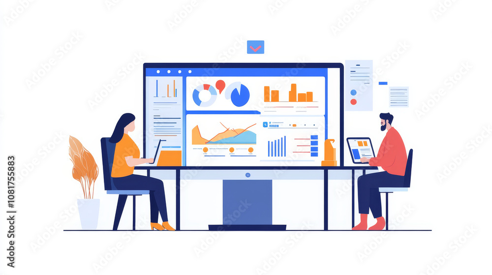 Aufkleber a team of analysts are using a computer to analyze financial data. they're working on a business das