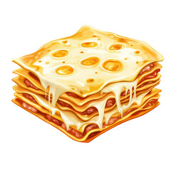 Delicious layered lasagna with melted cheese and rich sauce isolated on transparent background.