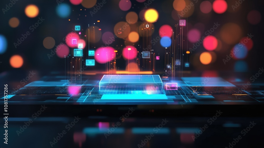Poster floating holographic interfaces in a dark room
