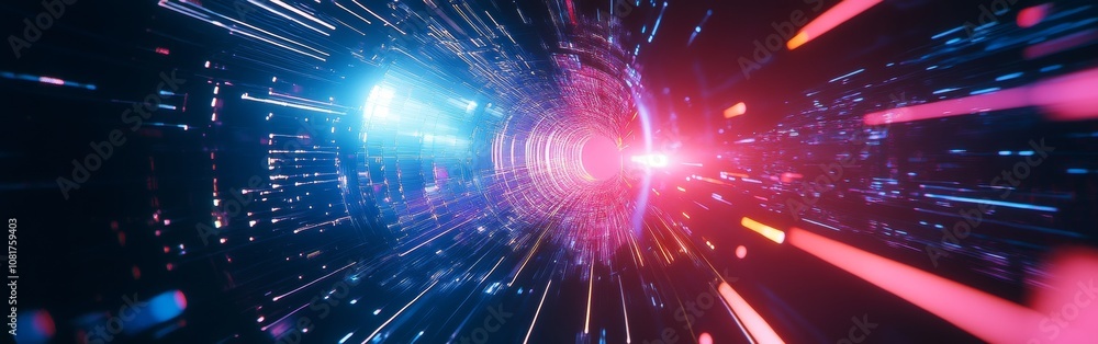 Poster a captivating display of lights and colors creates a sense of speed and motion in a futuristic tunne