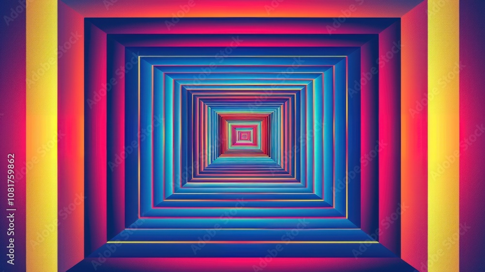 Aufkleber abstract colorful square tunnel with depth and dimension.