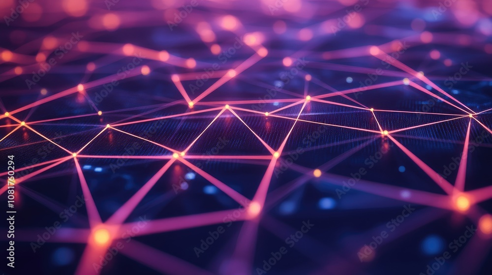 Poster Digital network connections glowing in a geometric pattern