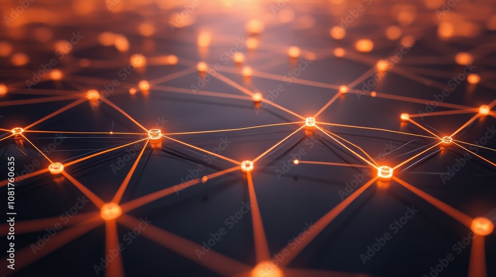 Poster Digital network connections glowing in a geometric pattern