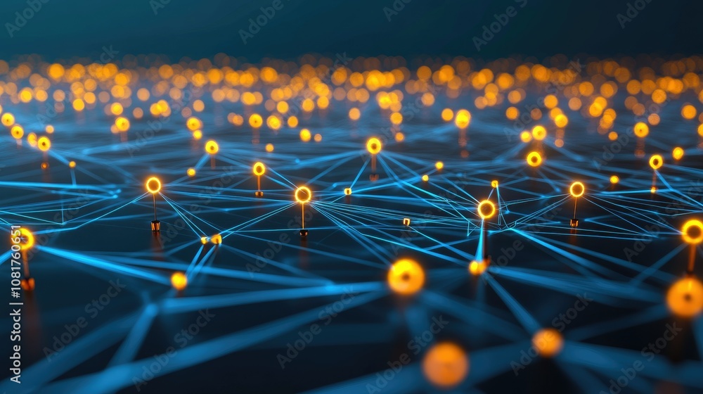 Poster Digital network connections glowing in a geometric pattern