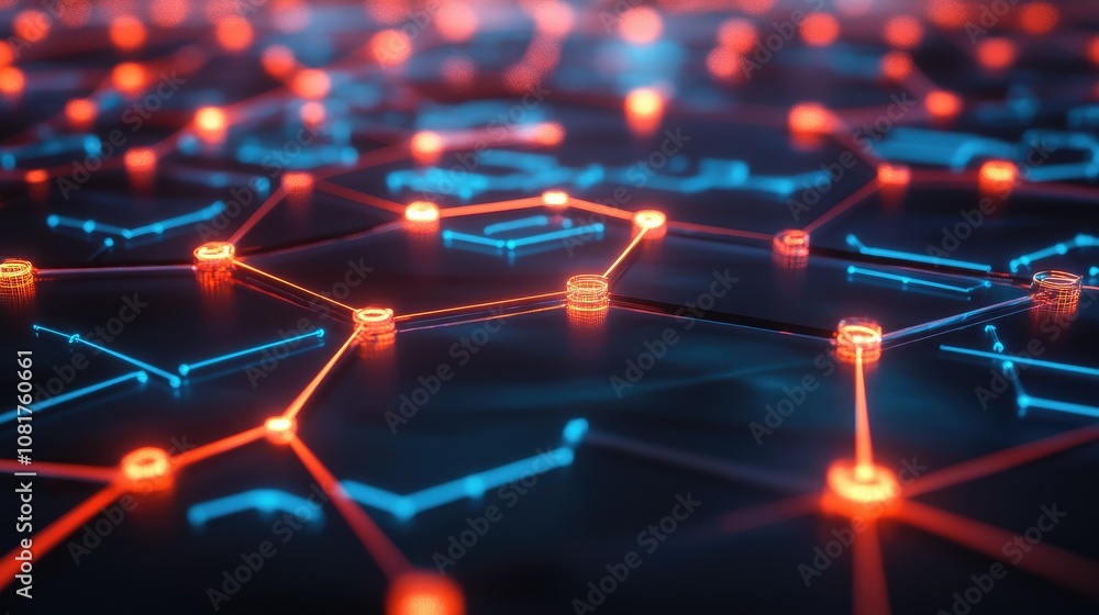 Poster digital network connections glowing in a geometric pattern