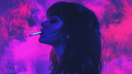 Fototapeta premium Vaporwave Girl smoking - Tokyo Neon Lights 