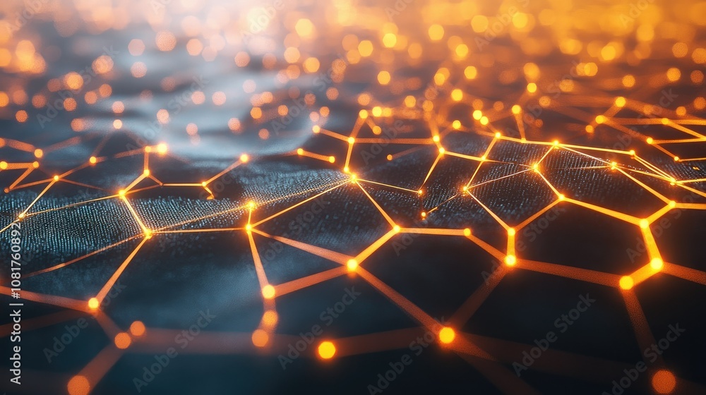 Poster Digital network connections glowing in a geometric pattern