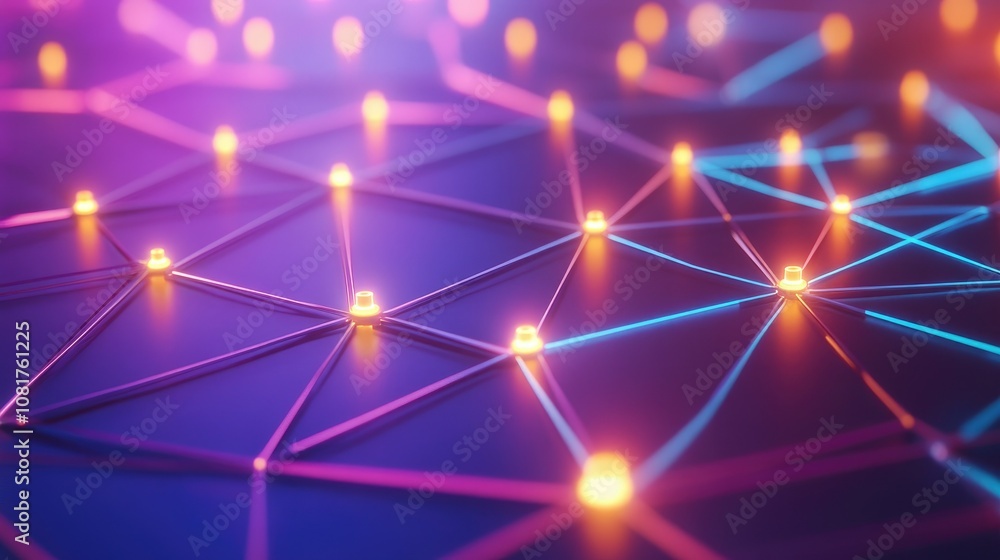 Poster digital network connections glowing in a geometric pattern