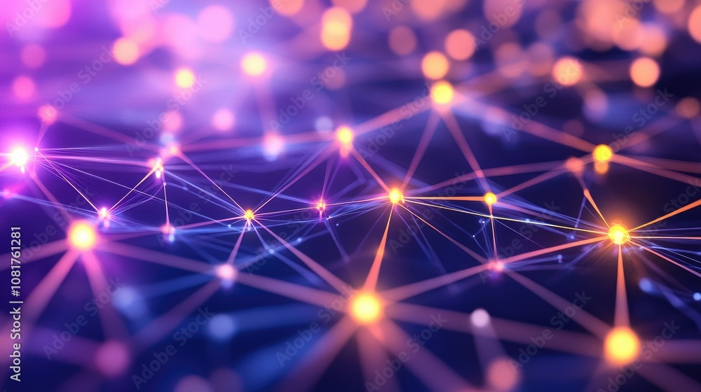 Poster Digital network connections glowing in a geometric pattern