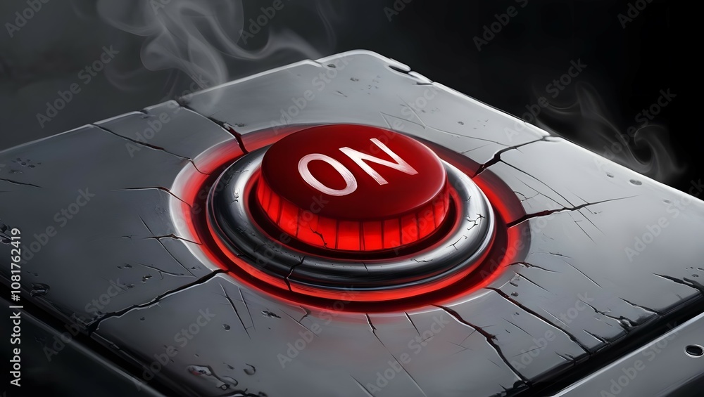 Aufkleber Activating power button digital device illustration futuristic environment close-up view technology concept