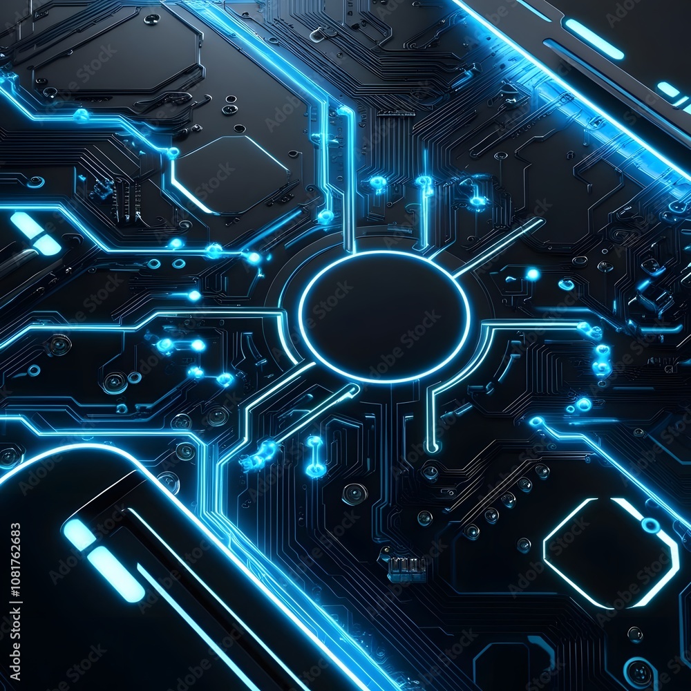 Fototapete Digital circuit design technology lab close-up image futuristic environment macro view innovation concept