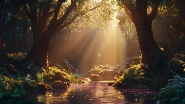 Enchanting fantasy landscape featuring a magical forest with mesmerizing seamless looping imagery

