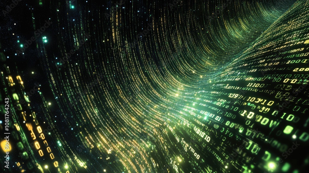 Poster Abstract wave of binary code flowing through space
