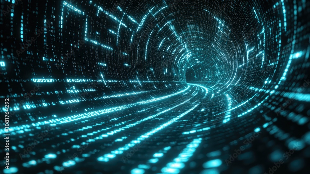 Aufkleber Abstract wave of binary code flowing through space
