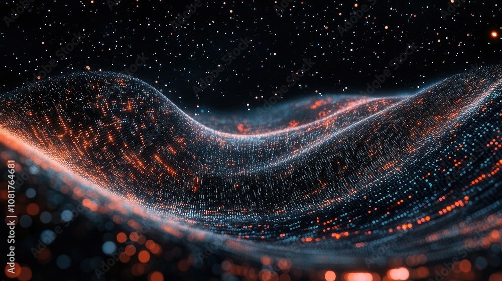 Fototapete Abstract wave of binary code flowing through space