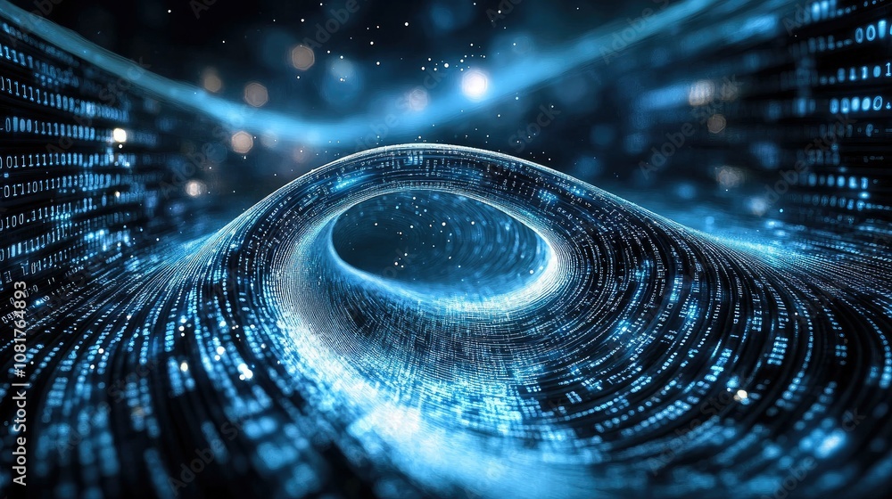 Poster Abstract wave of binary code flowing through space