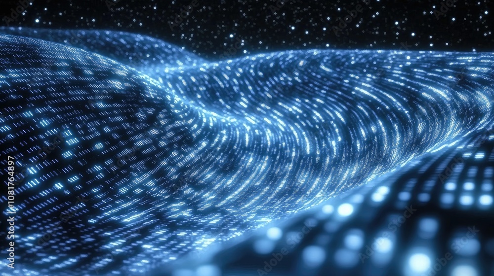 Poster Abstract wave of binary code flowing through space