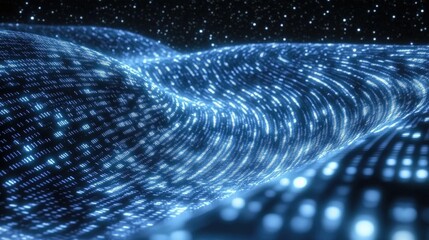 Abstract wave of binary code flowing through space