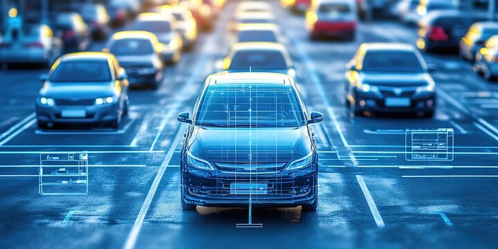 Creative Abstract Marketing Background Visualizing Intelligent LPR Parking System Solutions, Showcasing Automatic License Plate Recognition for Seamless Parking Management, Enhanced by AI-Generated De