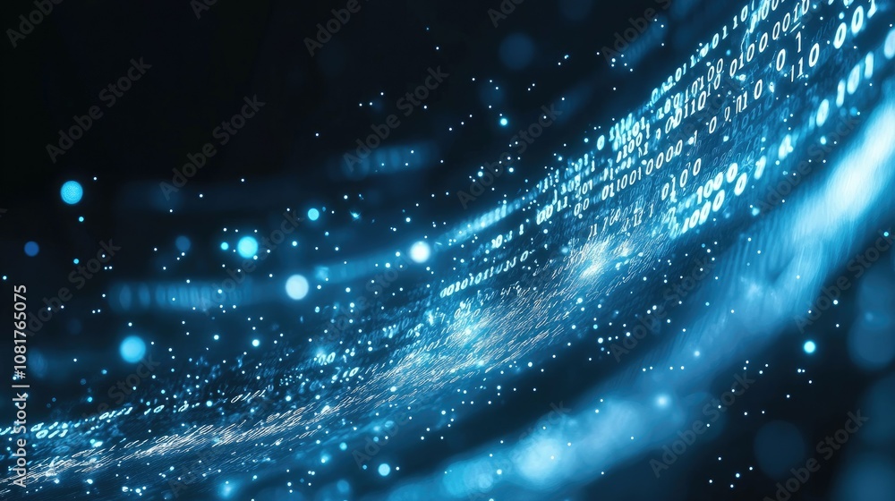 Poster Abstract wave of binary code flowing through space