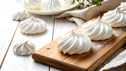 Minimalist Meringue on Wood, Closeup, AI Art
