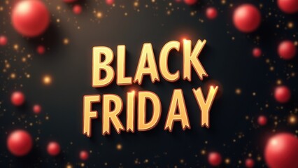 An eye-catching display advertises Black Friday, featuring bold typography in gold against a dark backdrop, surrounded by vibrant red dots, creating an engaging festive atmosphere