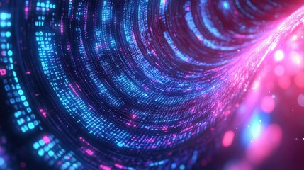 Abstract wave of binary code flowing through space