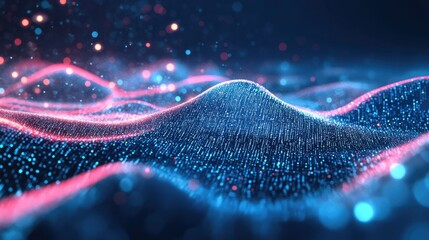 Abstract wave of binary code flowing through space