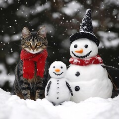Cat +Snow man +Penguin