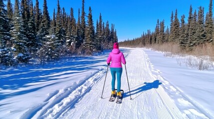 Adventure enthusiast snowshoeing through a winter wonderland arctic trail photography snowy forest rear view outdoor exploration