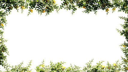 Fresh green leaves and flower frame isolated with transparent background