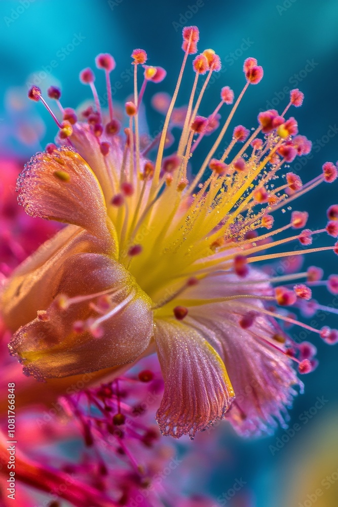 Poster a stunning close-up view captures the vivid colors and intricate details of a flower, highlighting i