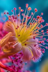 Fototapeta premium A stunning close-up view captures the vivid colors and intricate details of a flower, highlighting its unique structures and delicate features in a serene background