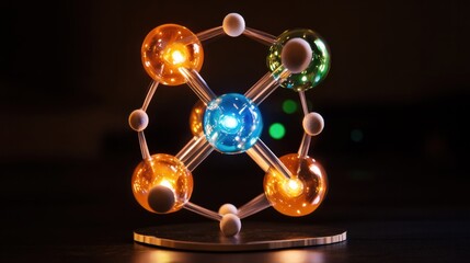 Molecular model with glowing atoms, symbolizing scientific advancement and exploration
