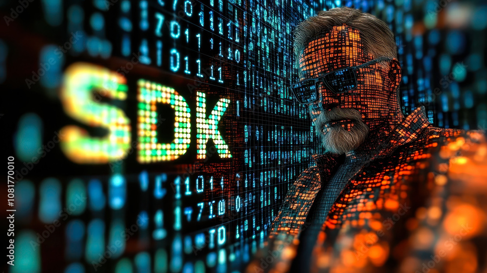 Poster digital matrix code forming sdk acronym for software development kits in technology