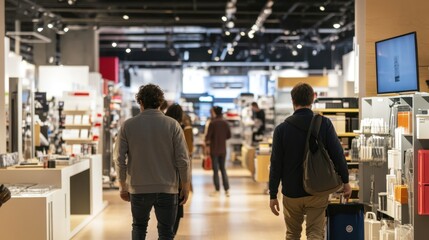 Obraz premium Local appliance store with helpful staff assisting customers in choosing the best products