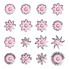 Set of colorful pink geometric brush flowers . Vector illustration