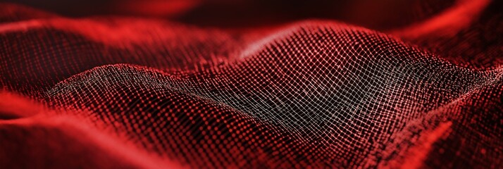 A close-up of digital data flowing through an abstract grid, with red and black hues representing a cyber attack, set against a dark background