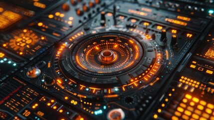 High-tech holographic interface with floating data points